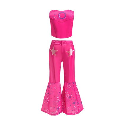 Halloween Costume Girls Pink Disco Outfit Cosplay Party Set