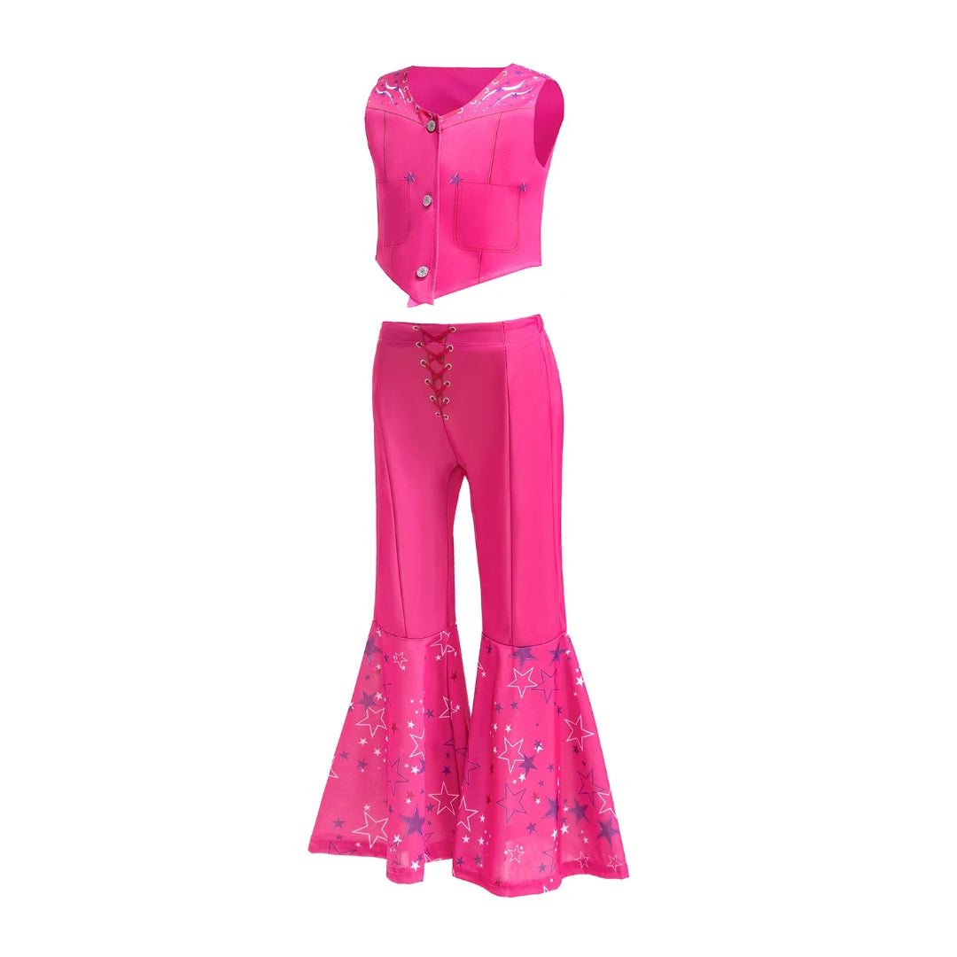 Halloween Costume Girls Pink Disco Outfit Cosplay Party Set
