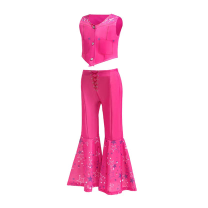 Halloween Costume Girls Pink Disco Outfit Cosplay Party Set