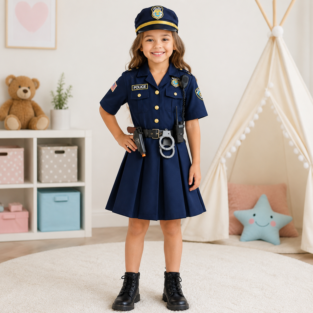 Halloween Costume Girls Police Officer Dress Role Play Set