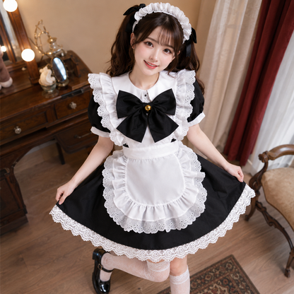 Halloween Costume Gothic Maid Dress Apron Attire