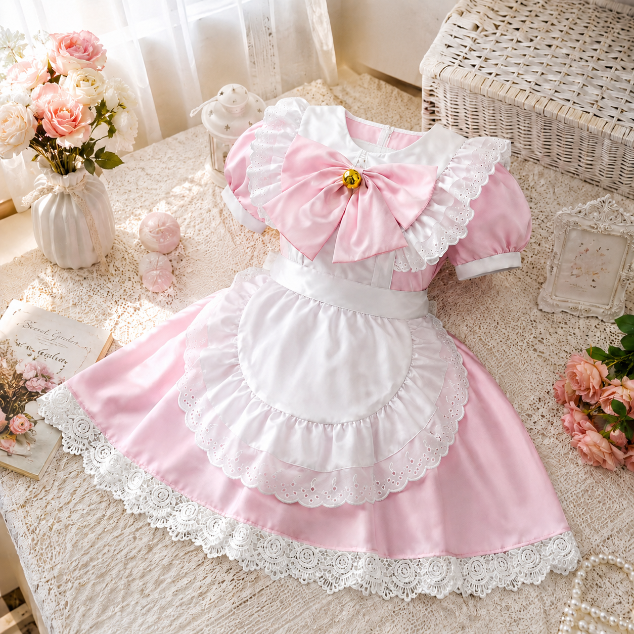 Halloween Costume Gothic Maid Dress Apron Attire