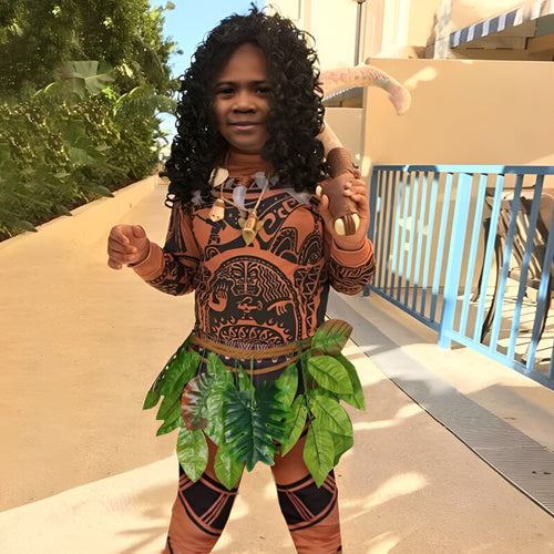 Halloween Costume Island Warrior Bodysuit Wig Roleplay Set