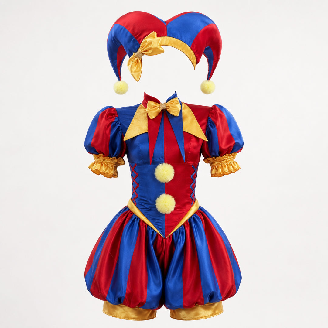 Halloween Costume Jester Clown Outfit Hat Gloves Socks