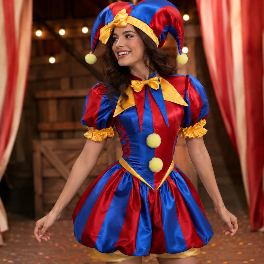 Halloween Costume Jester Clown Outfit Hat Gloves Socks