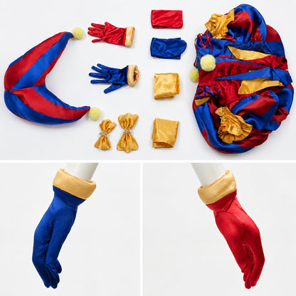 Halloween Costume Jester Clown Outfit Hat Gloves Socks