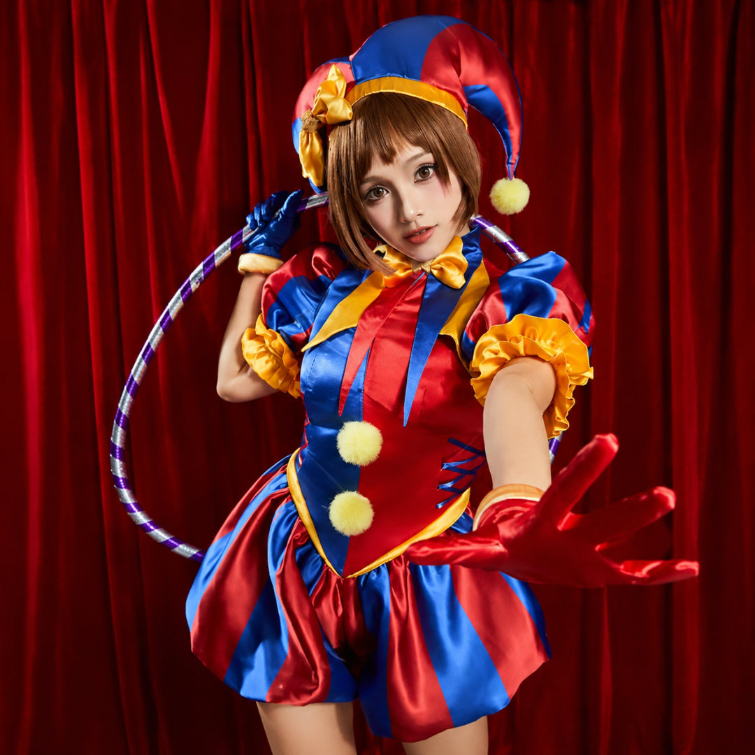 Halloween Costume Jester Clown Outfit Hat Gloves Socks