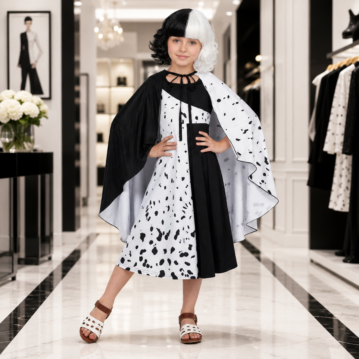 Halloween Costume Kids Dalmatian Cape Dress Set