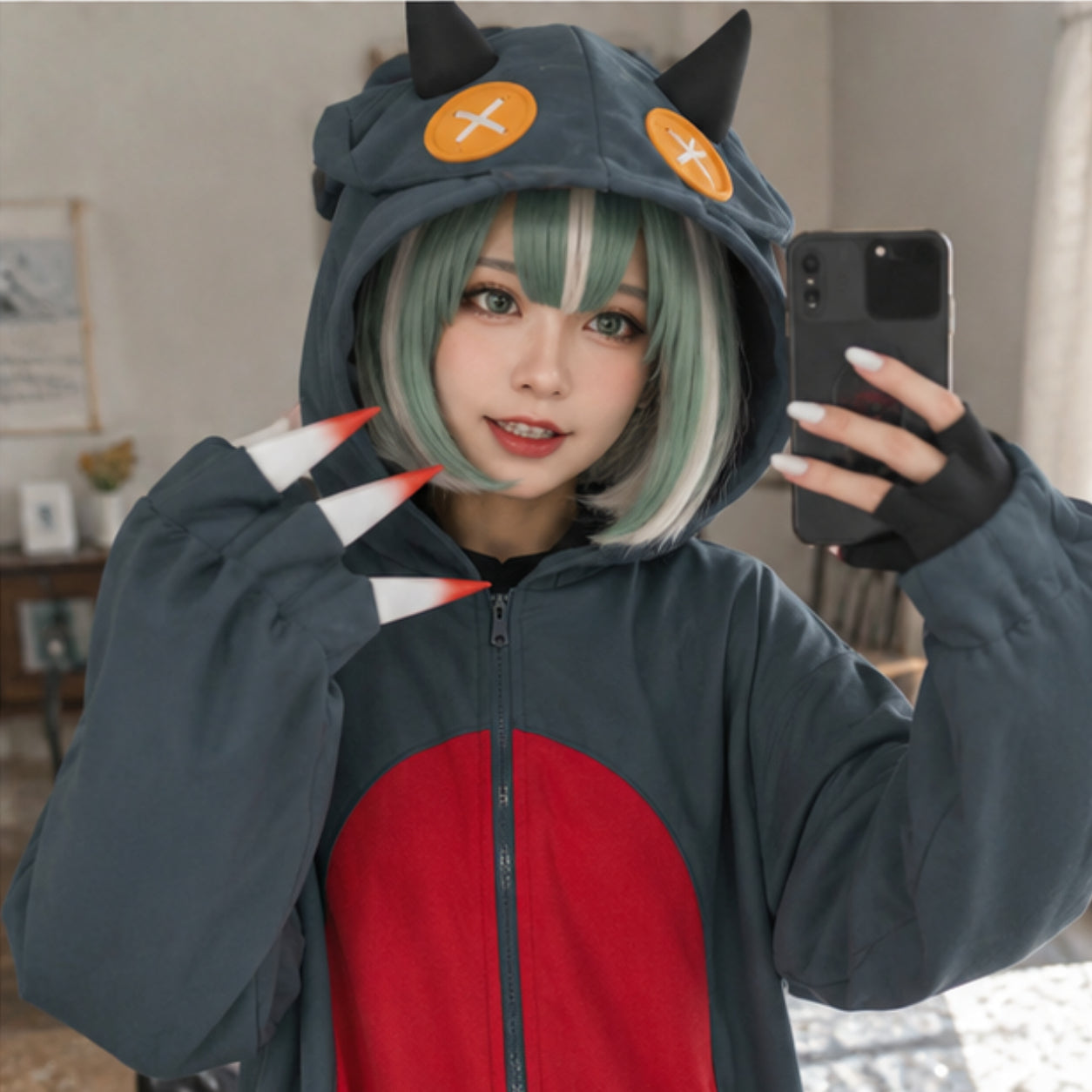 Halloween Costume Monster Jumpsuit Wig Set