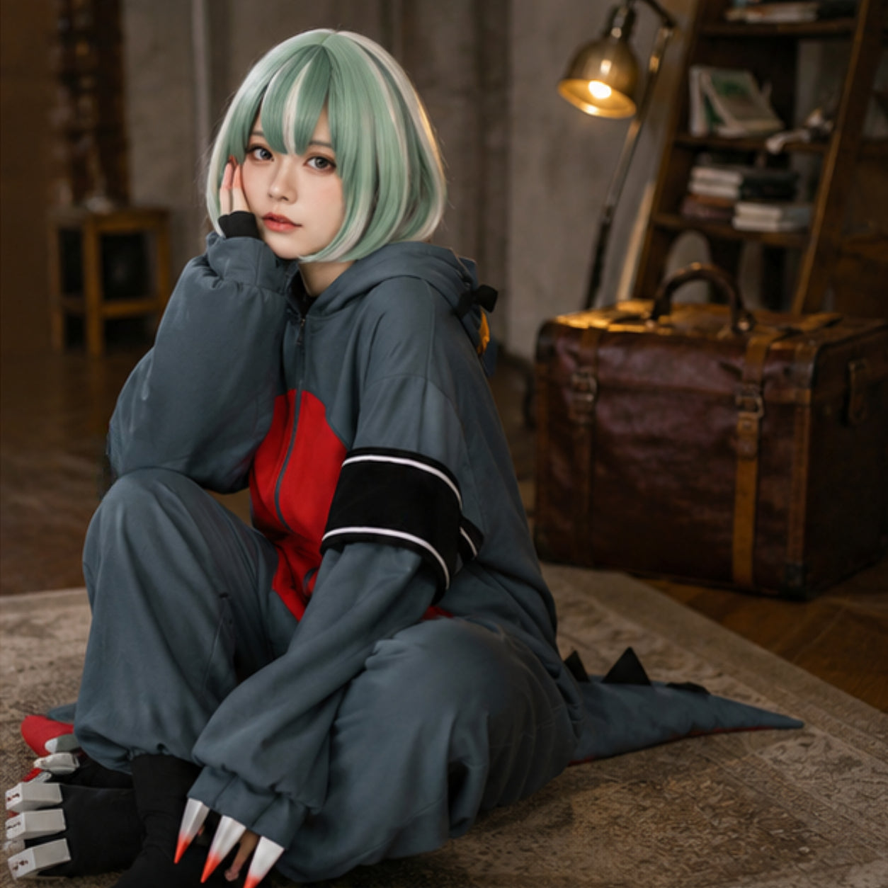 Halloween Costume Monster Jumpsuit Wig Set