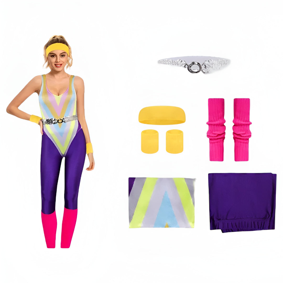 Halloween Costume Retro Fitness Cosplay Jumpsuit 80s Costume