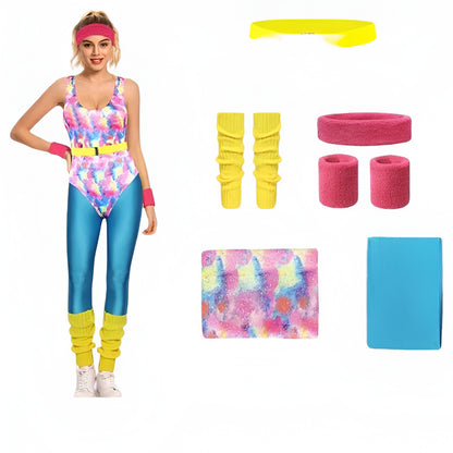 Halloween Costume Retro Fitness Cosplay Jumpsuit 80s Costume