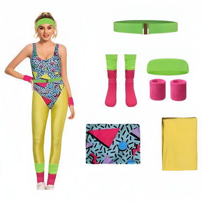Halloween Costume Retro Fitness Cosplay Jumpsuit 80s Costume