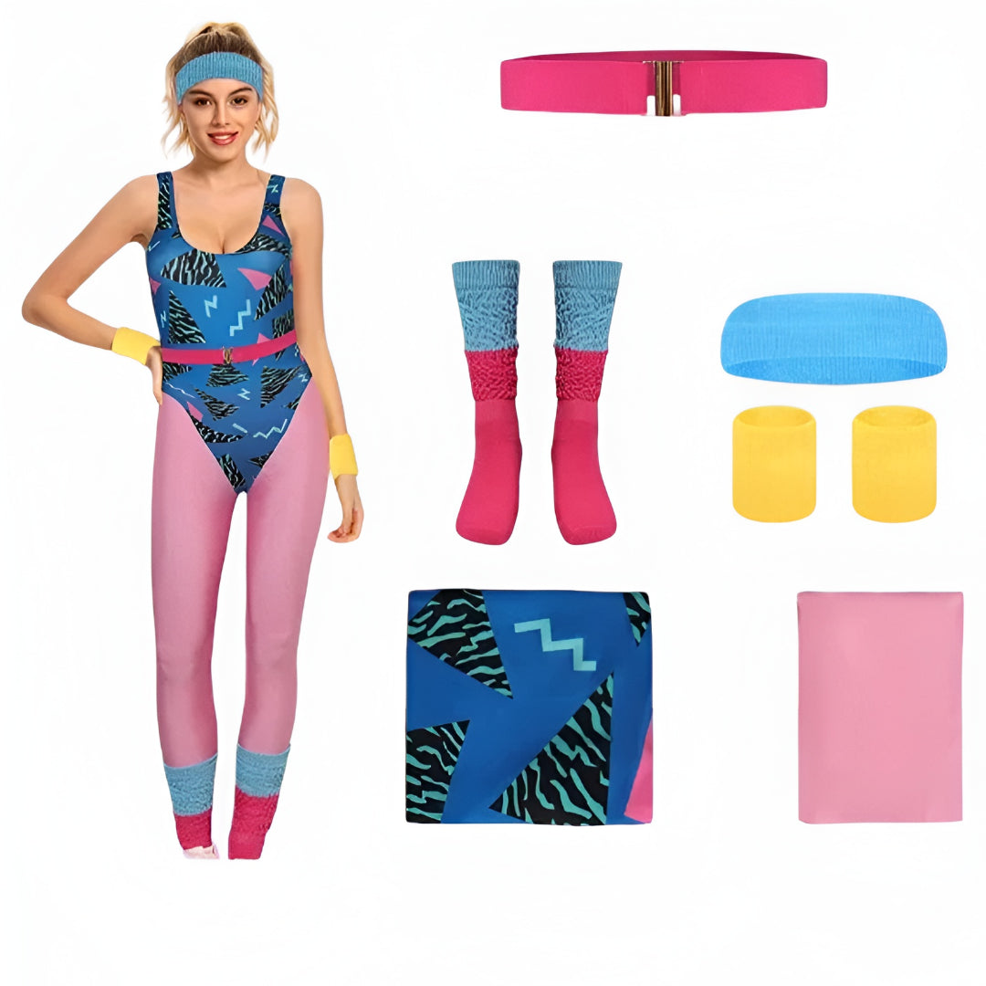 Halloween Costume Retro Fitness Cosplay Jumpsuit 80s Costume