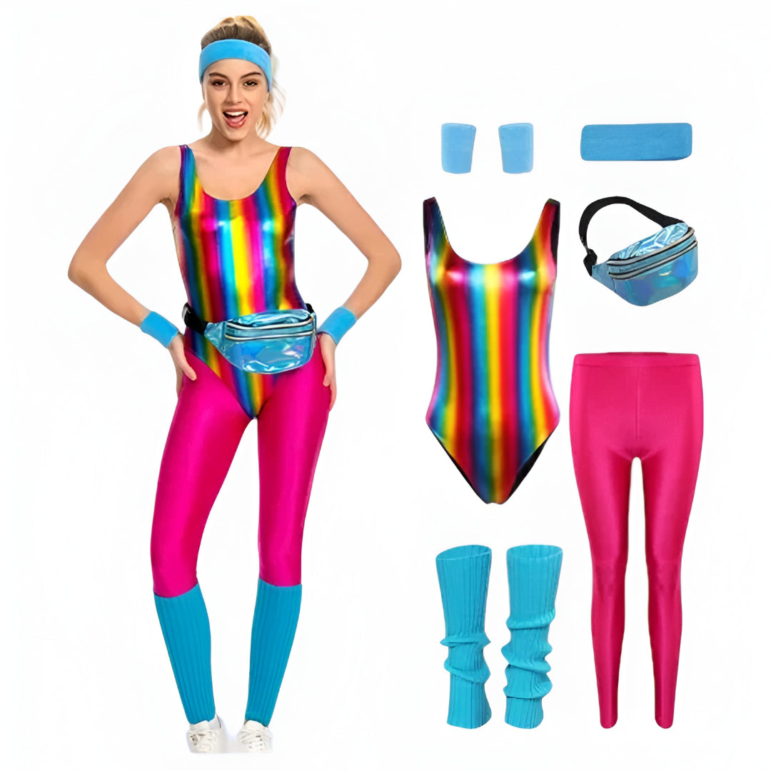 Halloween Costume Retro Fitness Cosplay Jumpsuit 80s Costume