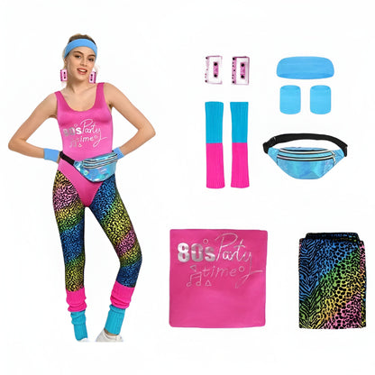 Halloween Costume Retro Fitness Cosplay Jumpsuit 80s Costume