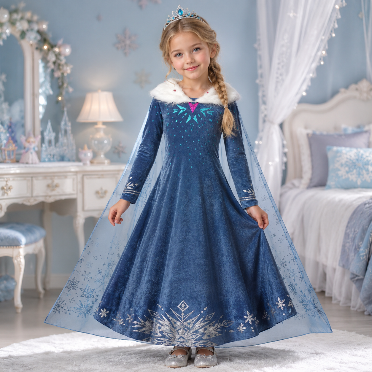 Halloween Costume Snow Princess Royalty Dress Cape Set