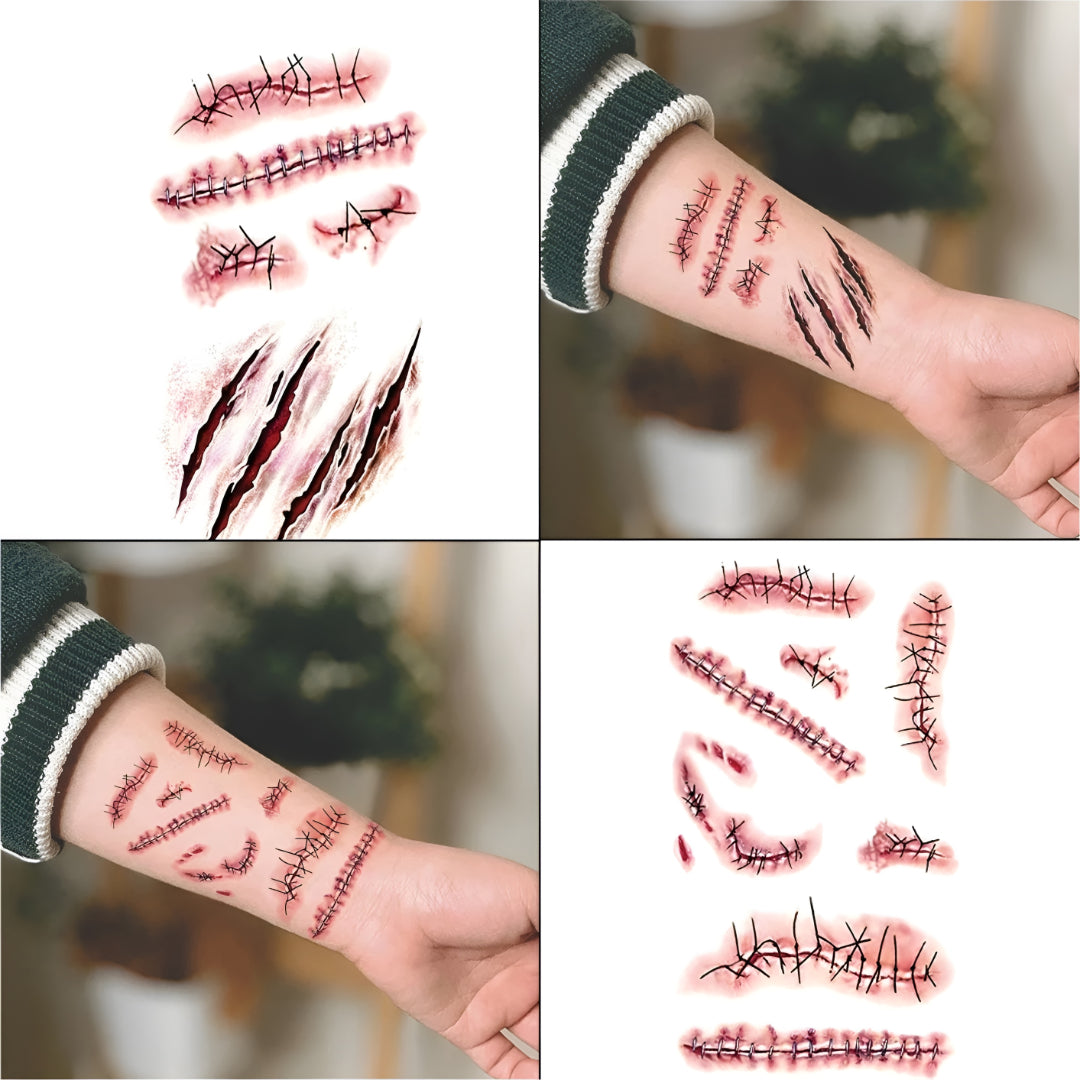 Halloween Costume Temporary Tattoos Horror Scar Sheet