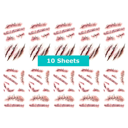 Halloween Costume Temporary Tattoos Horror Scar Sheet