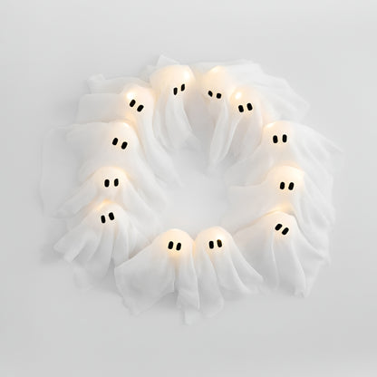 Halloween Wreath Lighted Ghost Front Door Hanging Decor
