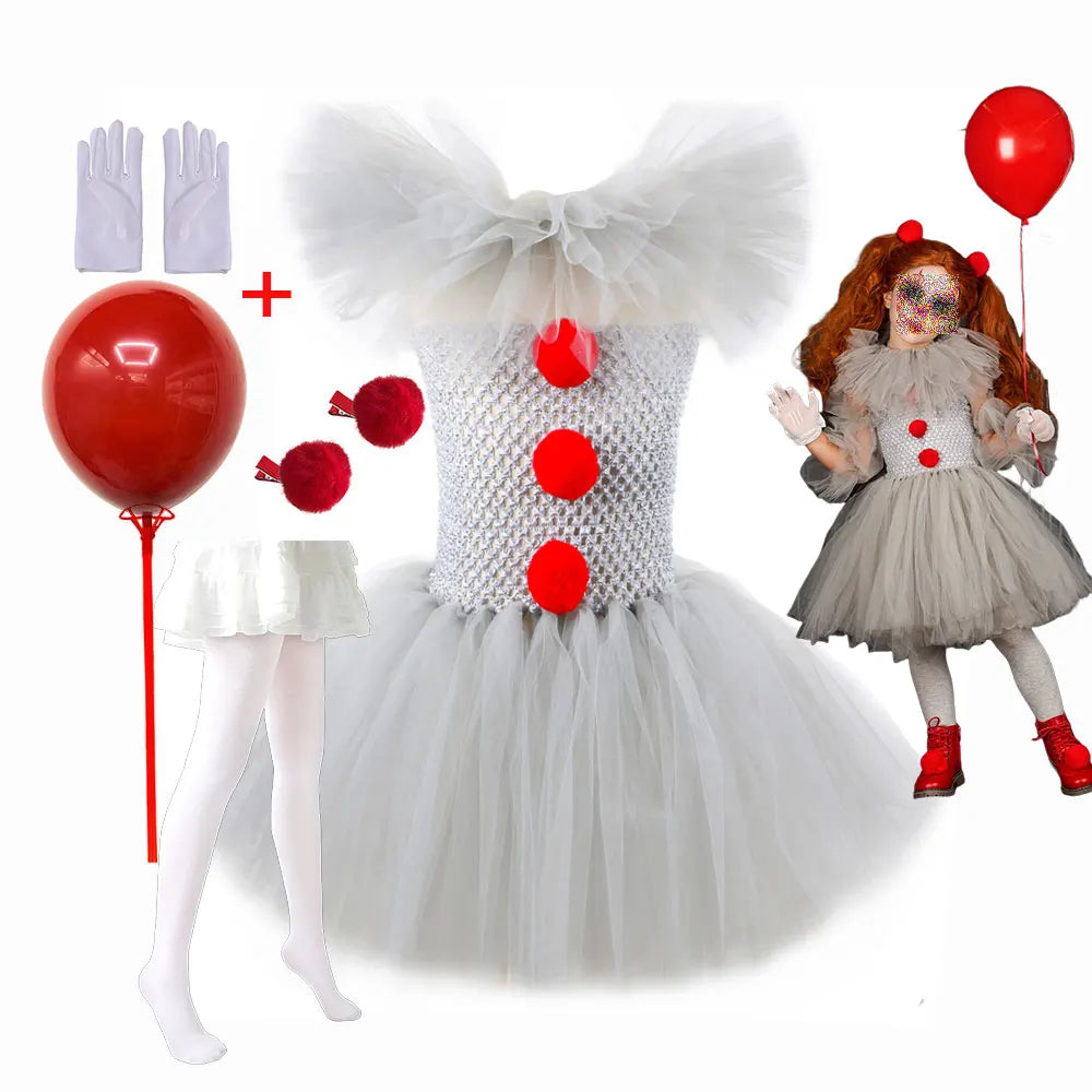 Kids Clown Halloween Costume Tutu Dress
