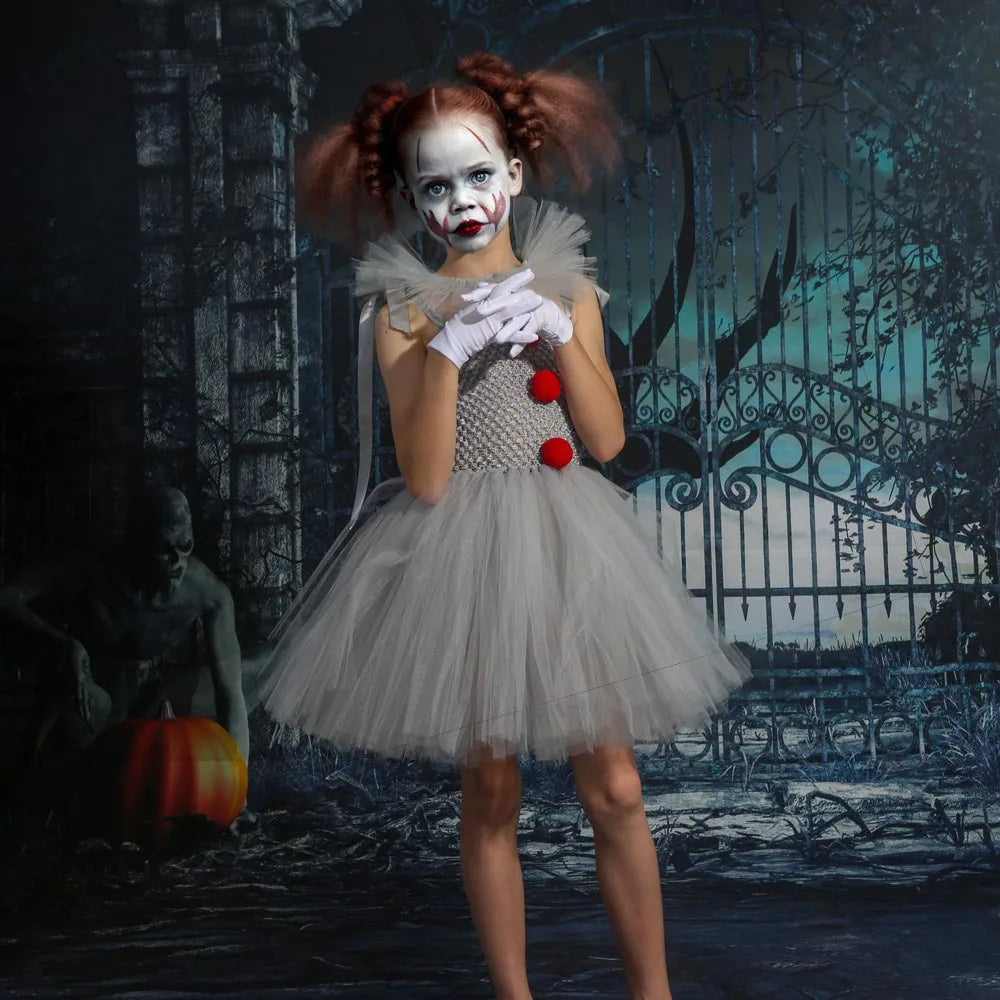 Kids Clown Halloween Costume Tutu Dress