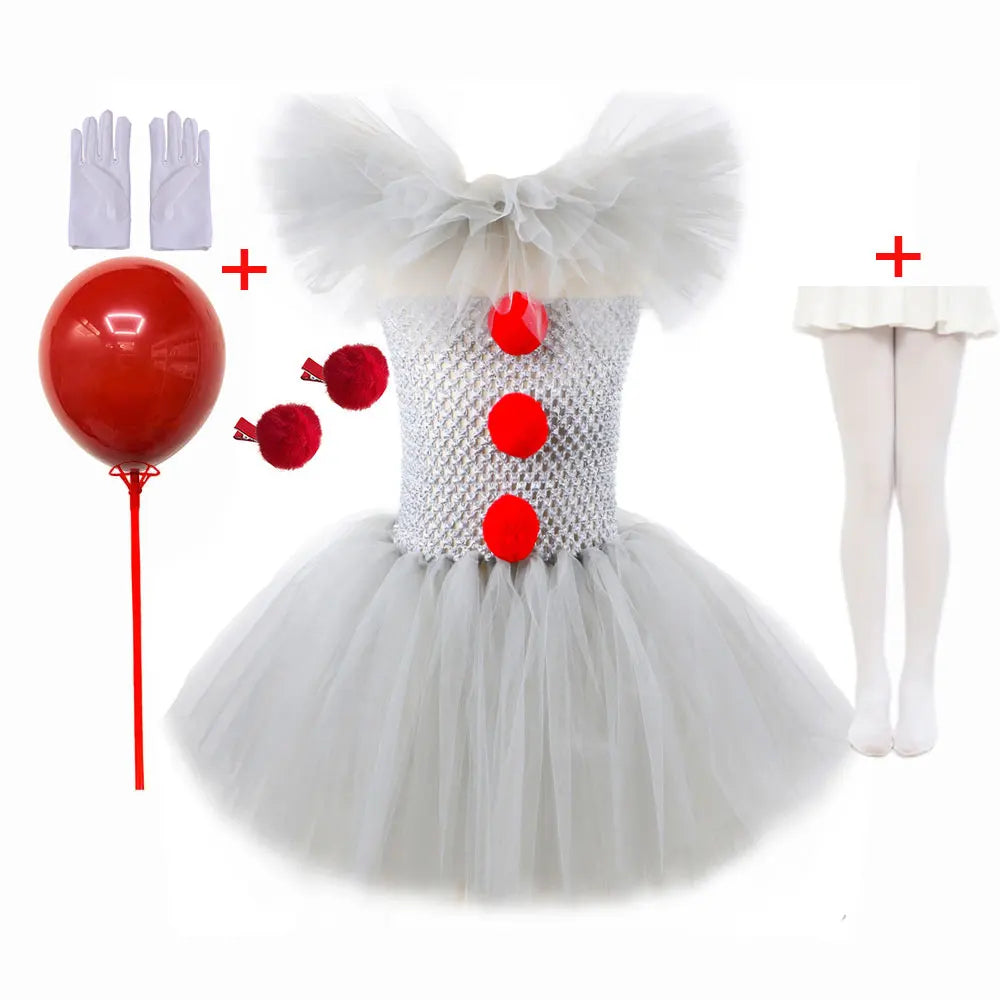 Kids Clown Halloween Costume Tutu Dress