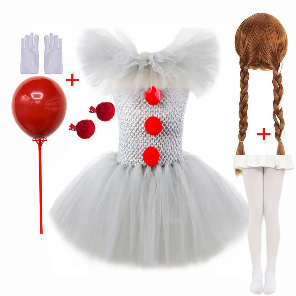 Kids Clown Halloween Costume Tutu Dress