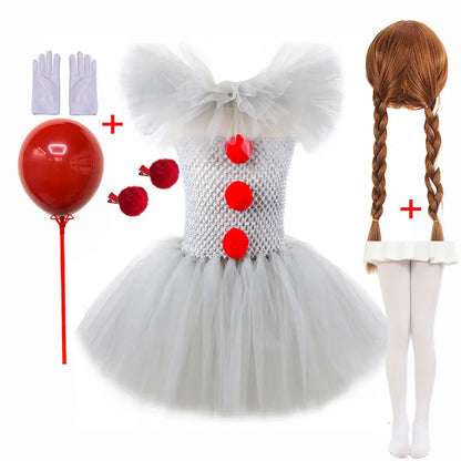 Kids Clown Halloween Costume Tutu Dress