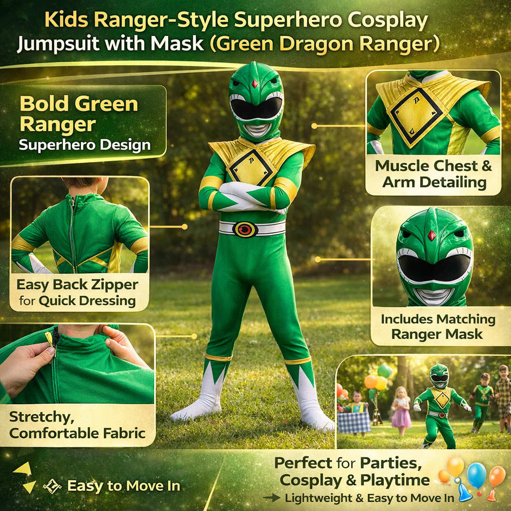 Costume Bambini Stile Ranger Tuta Muscolare Maschera