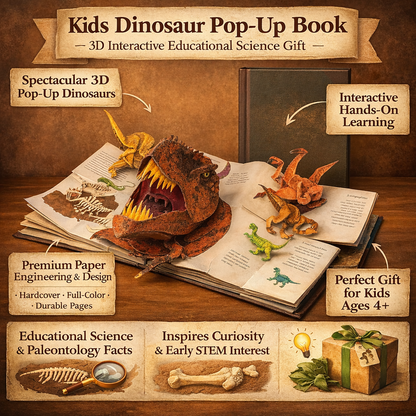 Kids Dinosaur Pop-Up Book - 3D Interactive Educational Science Gift