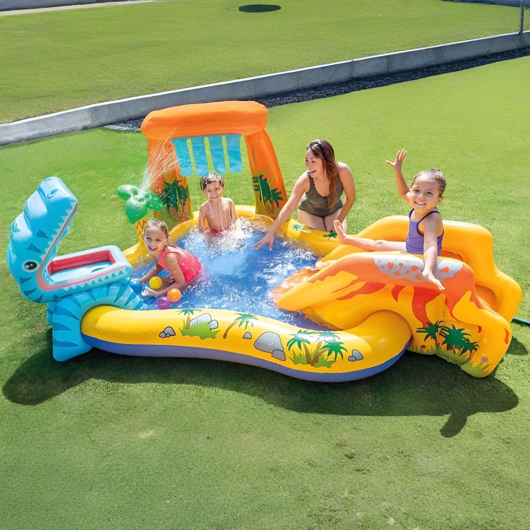 Kids Inflatable Pool Dinosaur Slide Water Play