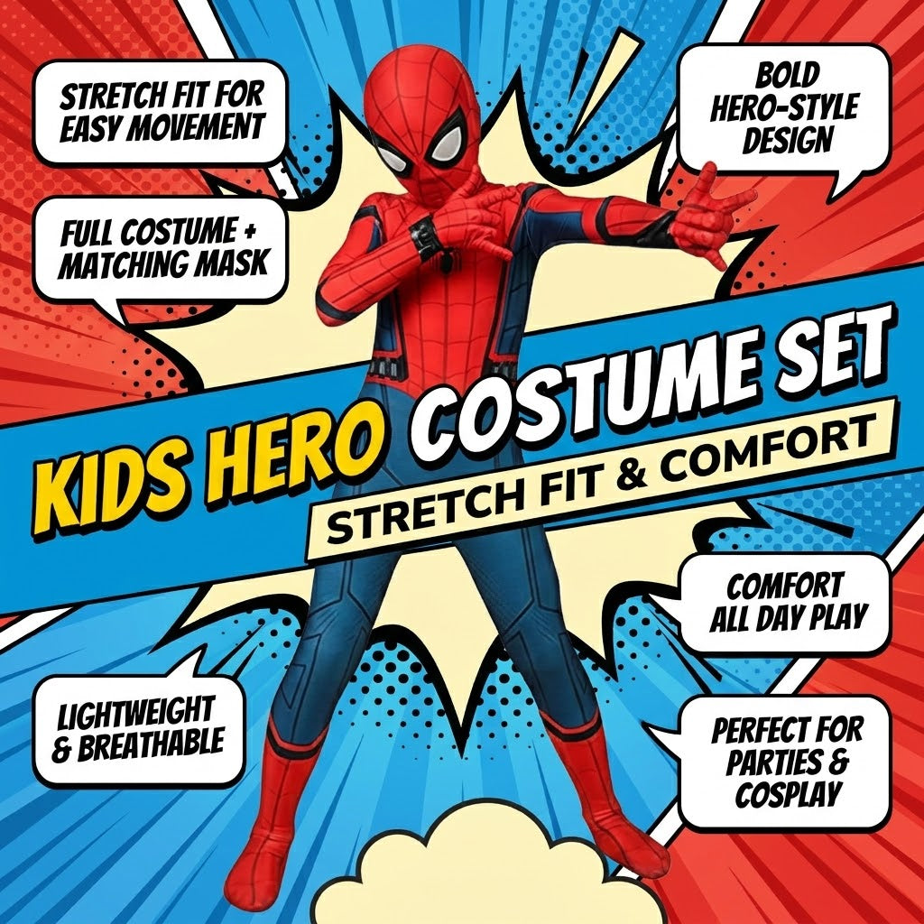 Kids Superhero Costume Stretch Cosplay Suit Mask Halloween