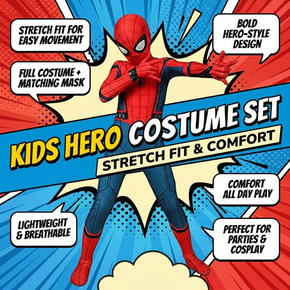Kids Superhero Costume Stretch Cosplay Suit Mask Halloween