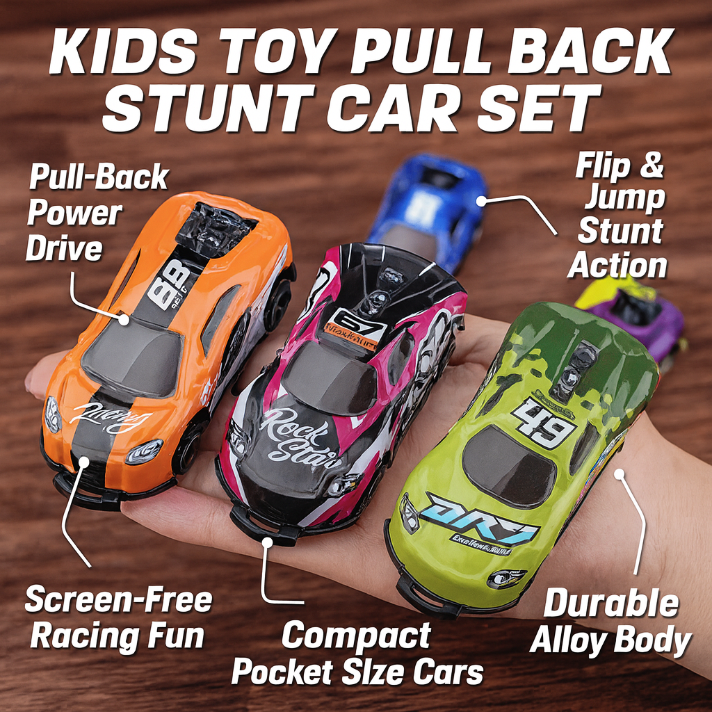 Kids Toy Pull Back Stunt Car Set Flip Jump Vehicle Pack