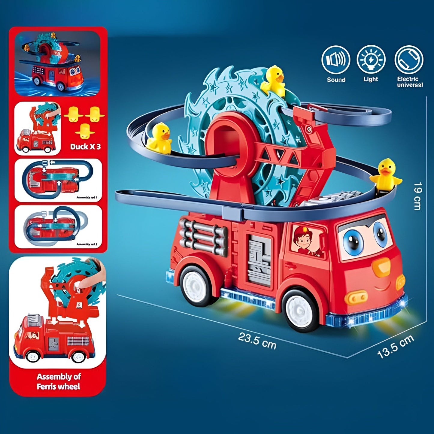 Kids Fire Truck Duck Climbing Race Track Toy 3