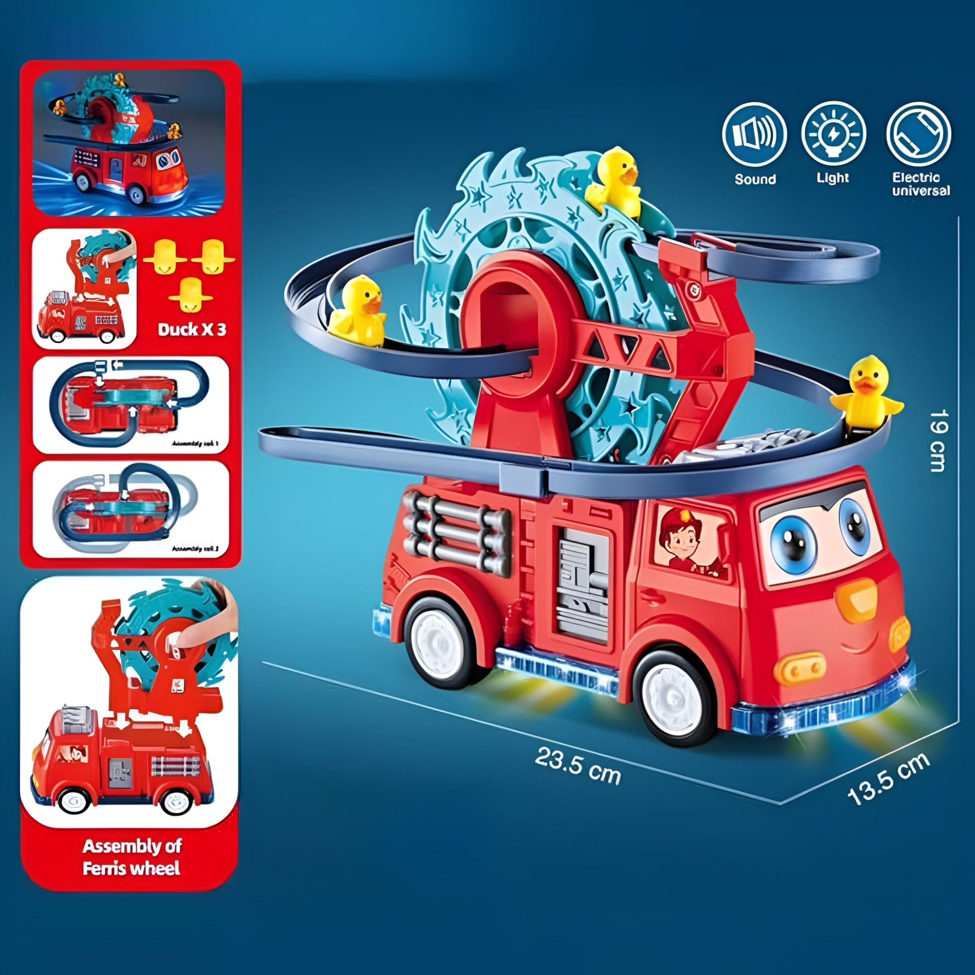 Kids Fire Truck Duck Climbing Race Track Toy 3