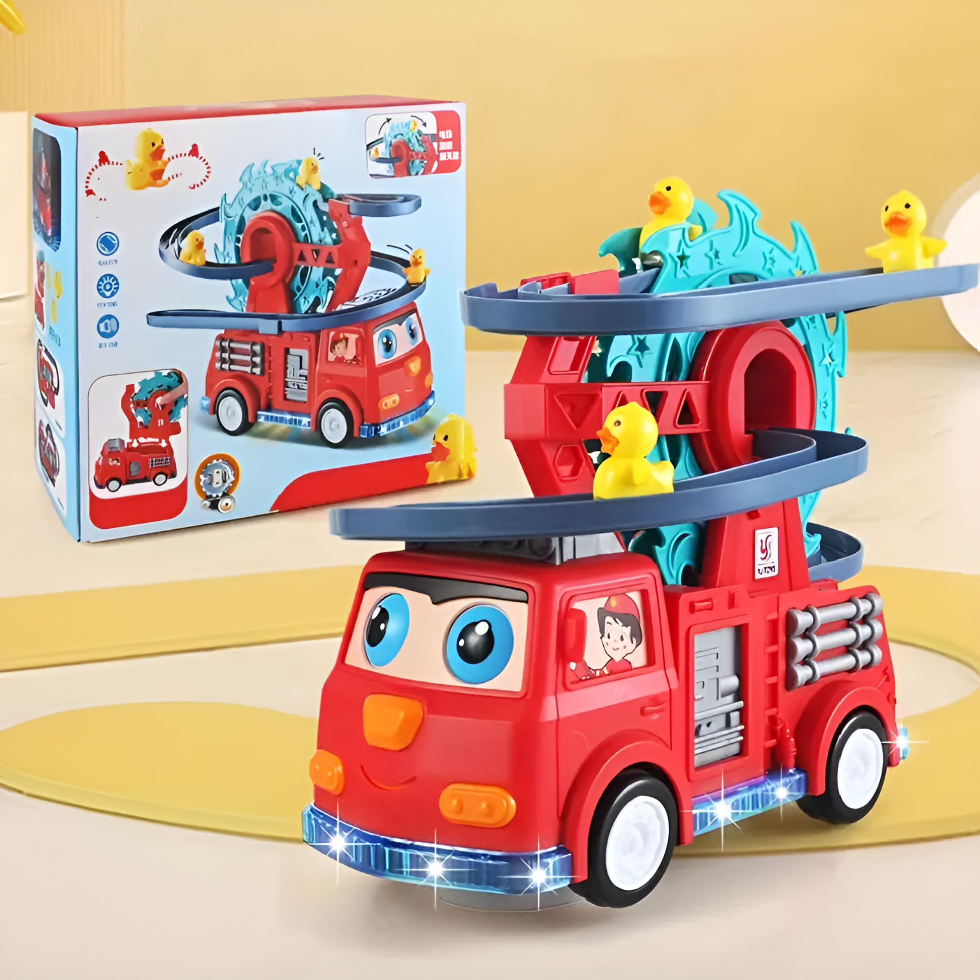 Kids Fire Truck Duck Climbing Race Track Toy 4