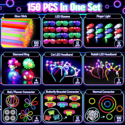 Kids Glow Sticks LED Glasses Party 150 Pieces Supplies Set 2