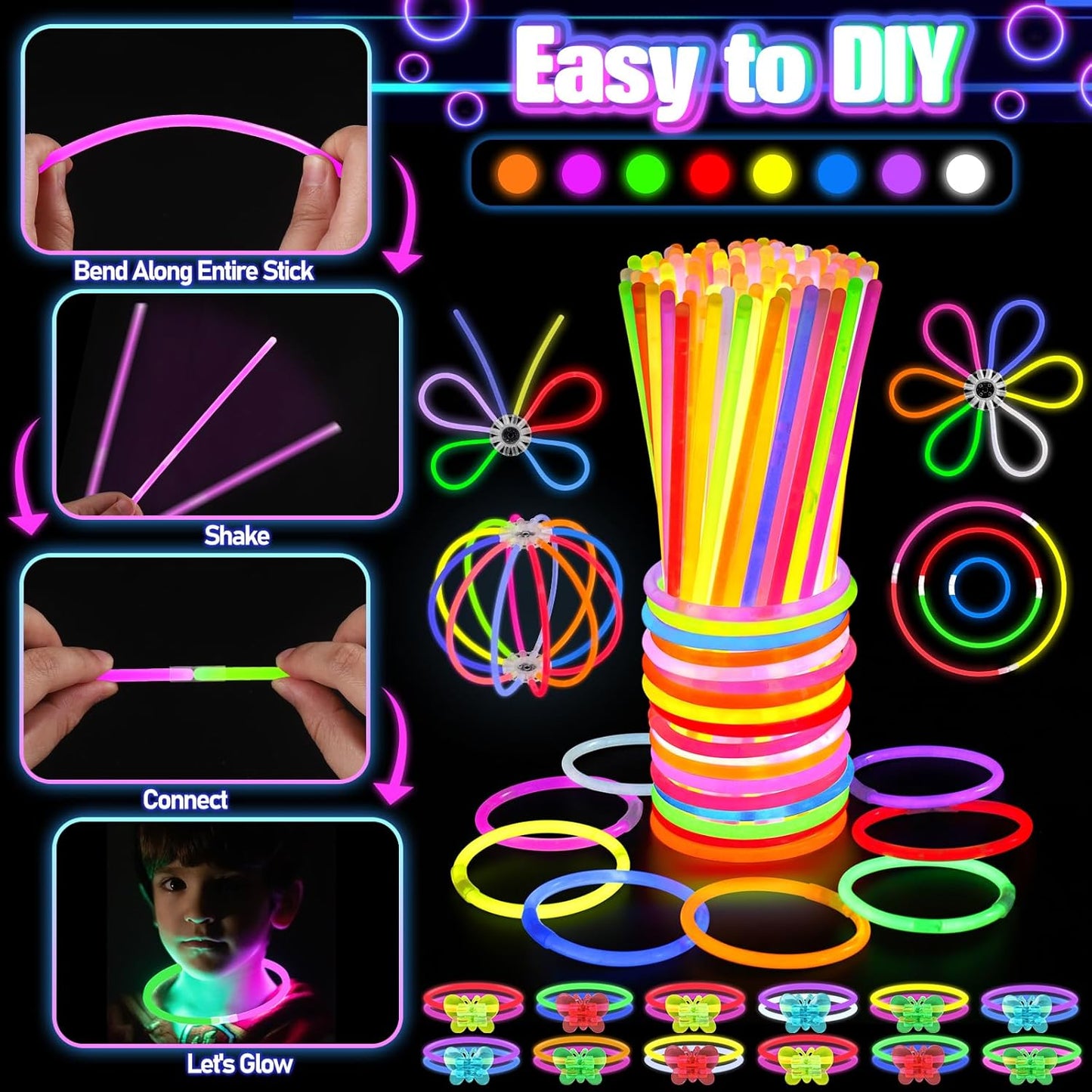 Kids Glow Sticks LED Glasses Party 150 Pieces Supplies Set 3