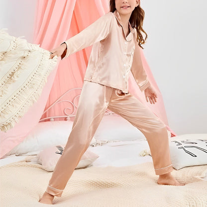 Kids Pajamas Set Long Sleeve Button Sleepwear