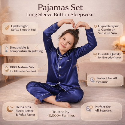 Kids Pajamas Set Long Sleeve Button Sleepwear
