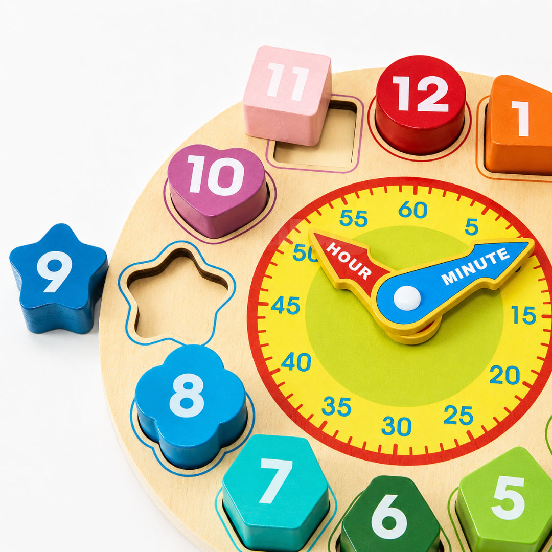 Learning Toys Wooden Clock Time Teaching Number Puzzle