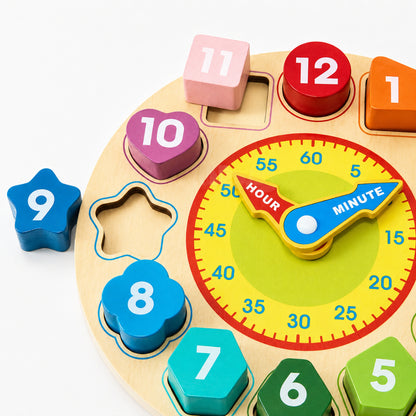 Learning Toys Wooden Clock Time Teaching Number Puzzle
