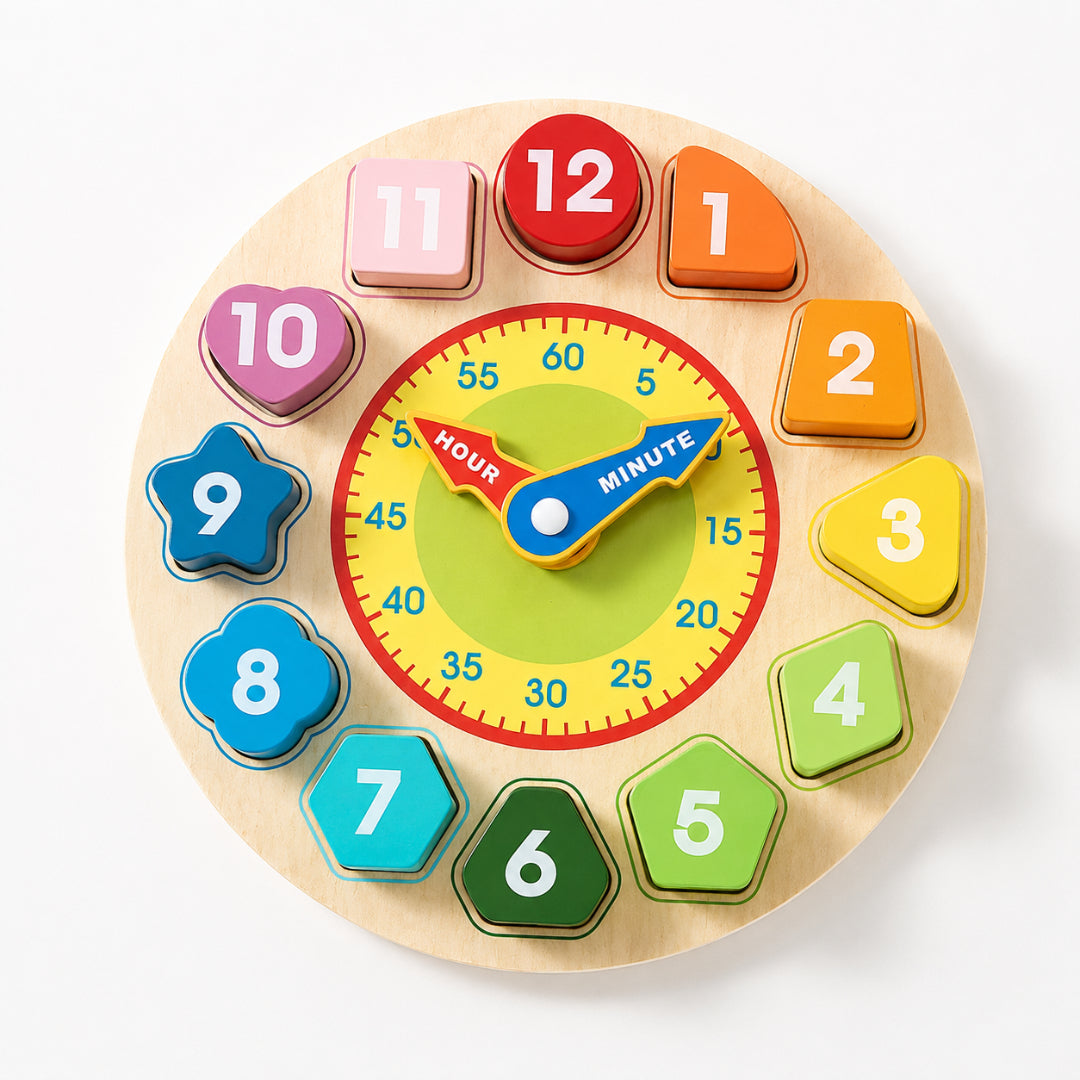 Learning Toys Wooden Clock Time Teaching Number Puzzle