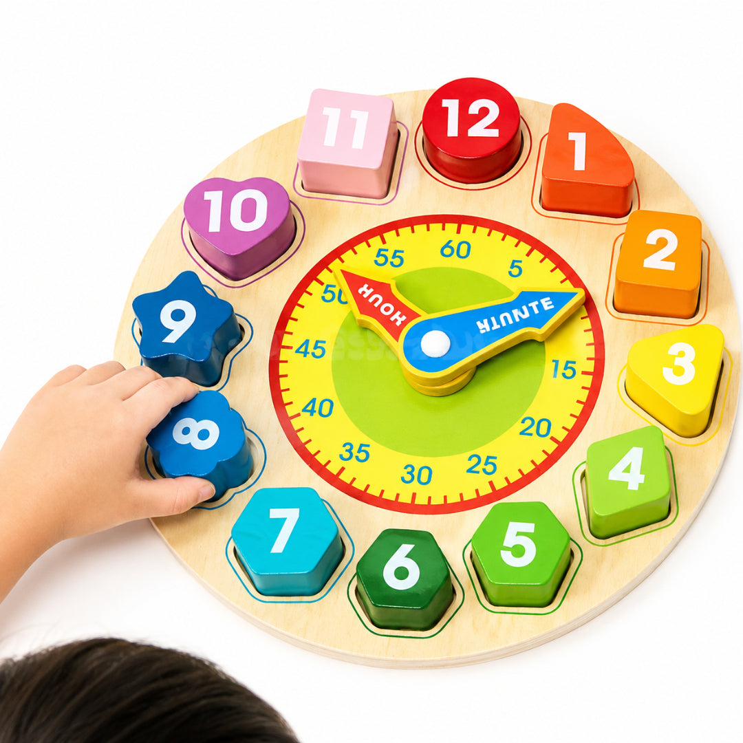 Learning Toys Wooden Clock Time Teaching Number Puzzle