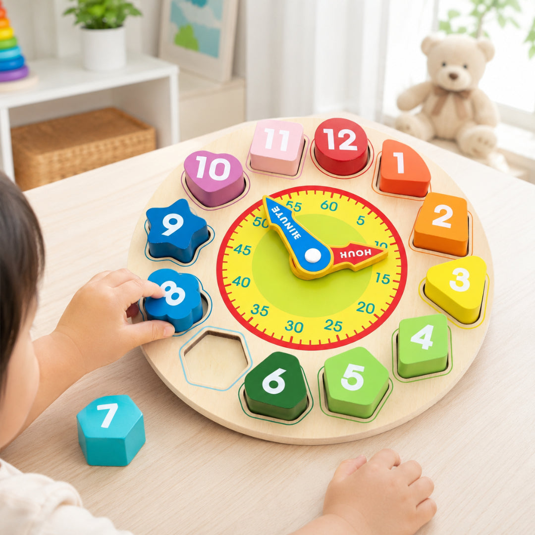 Learning Toys Wooden Clock Time Teaching Number Puzzle