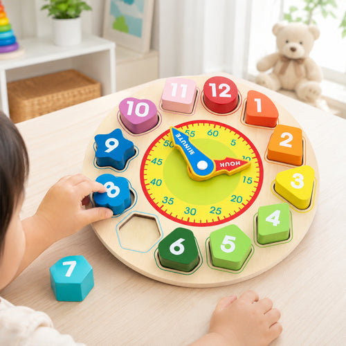 Learning Toys Wooden Clock Time Teaching Number Puzzle