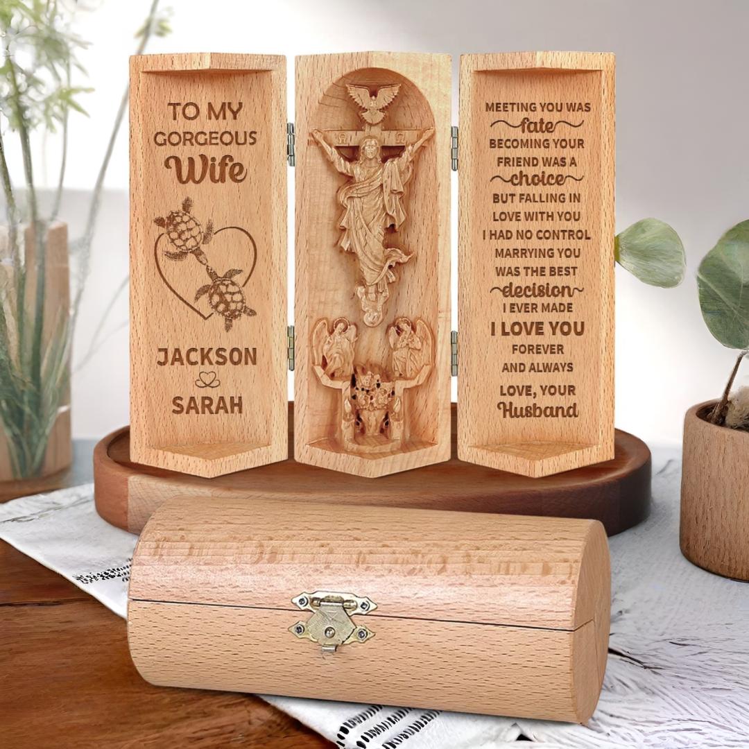 Sculpture Wooden Meeting Fate Choice Religious Openable Decor