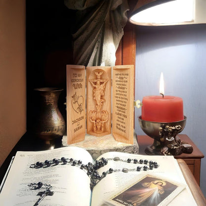 Sculpture Wooden Meeting Fate Choice Religious Openable Decor